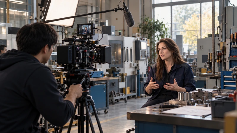 Un jeune vidéaste filme une professionnelle dans son atelier