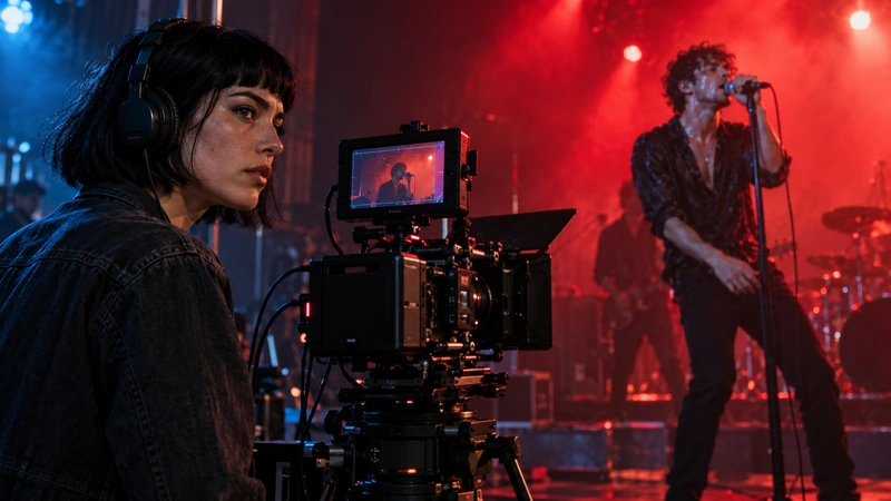 Une réalisatrice prépare le tournage d’un clip avec un chanteur