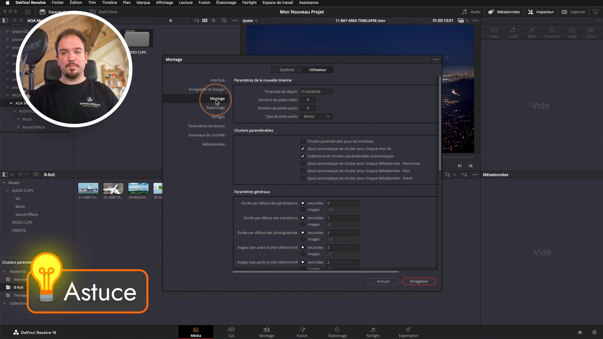 Capture du cours : Configuration du projet et des préférences