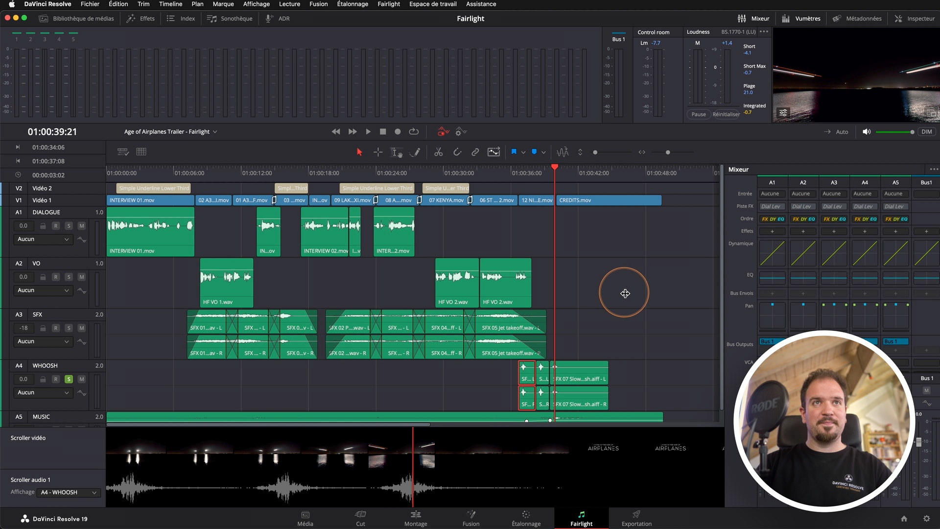 Capture du cours : Mixage audio dans Fairlight