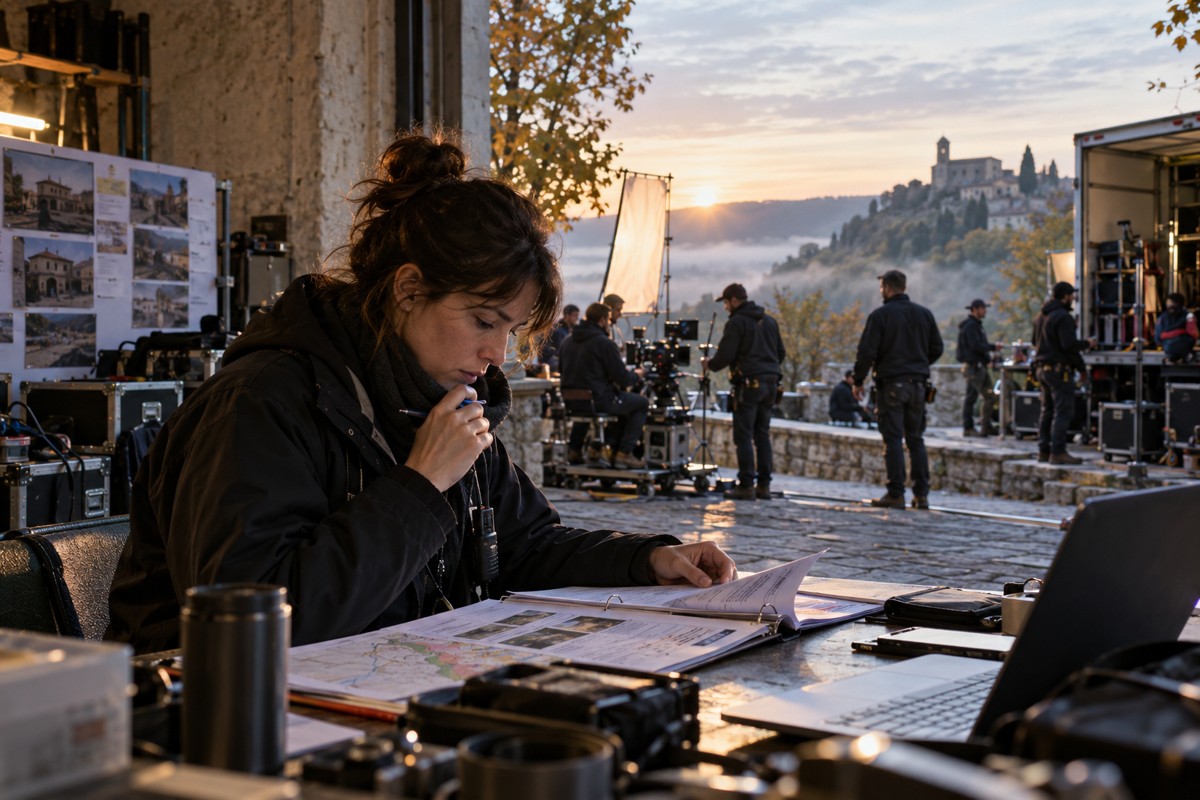 Travail de production et suivi de documents à proximité d’un tournage.