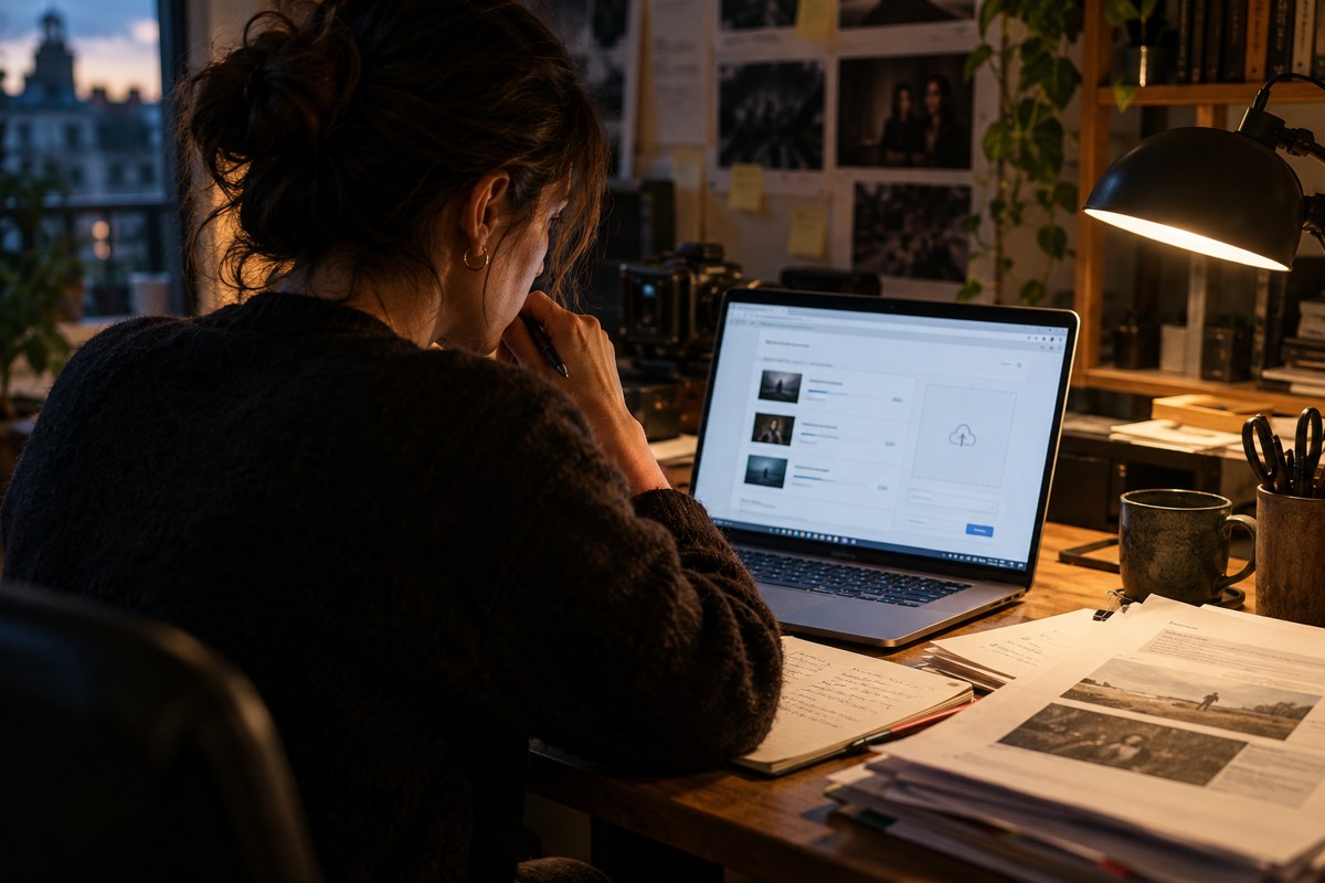 Consultation d’informations sur un ordinateur dans un espace de travail.