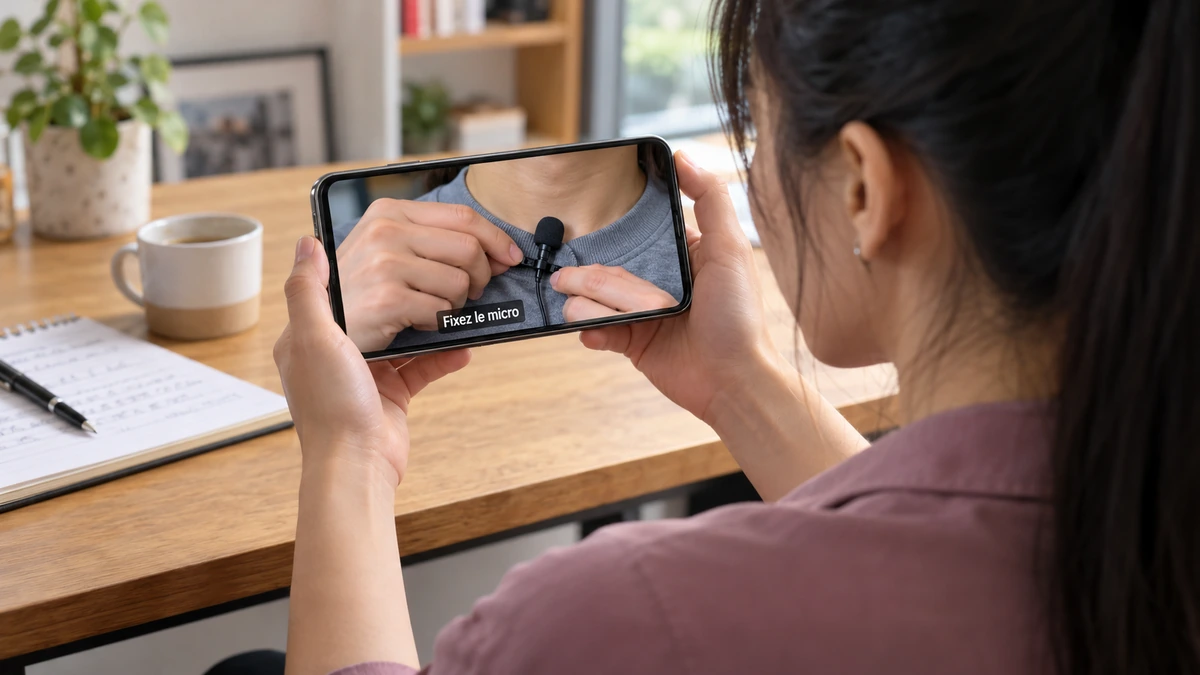 Une personne relit une démonstration sur l’écran d’un téléphone.