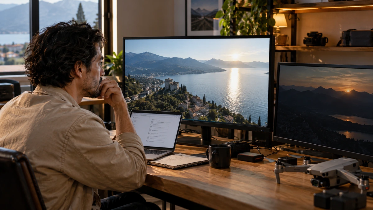 Un créateur regarde les images de son film sur un second écran.