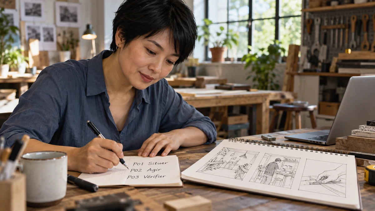Une créatrice prépare la liste des plans de son petit film.