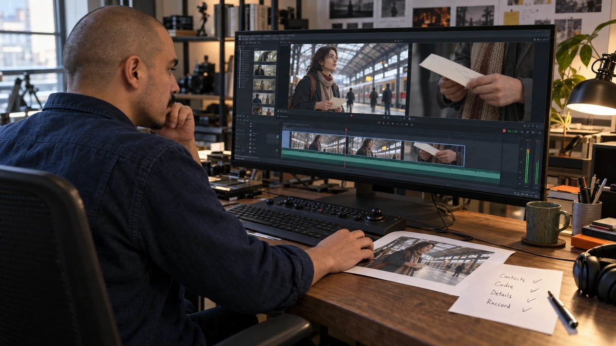 Un réalisateur contrôle les contacts, le cadrage et le raccord d’une image dans son animatique avant de lancer l’animation.