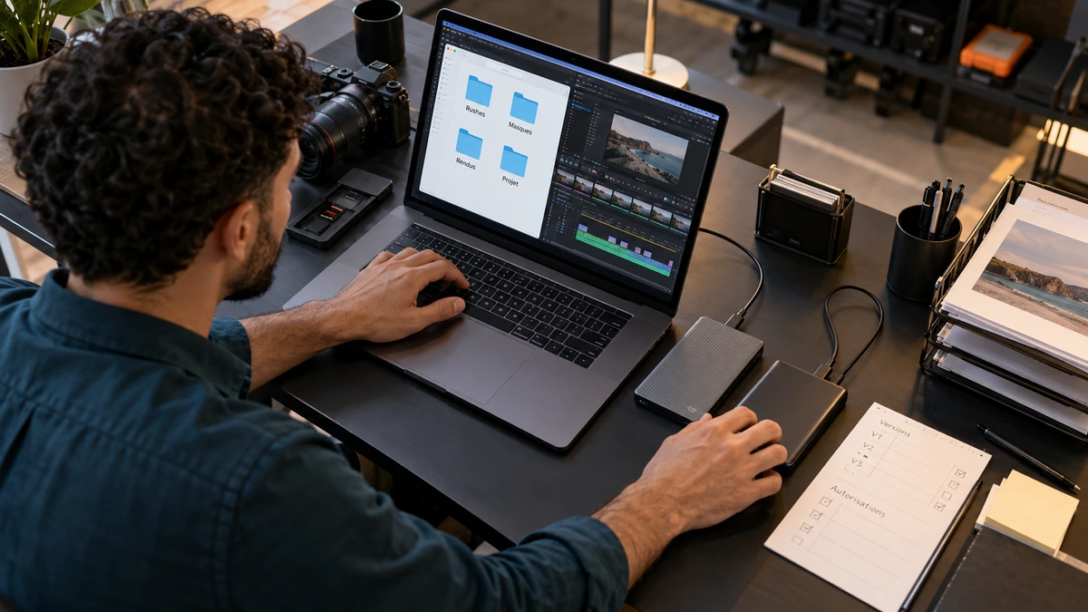 Un créateur organise les fichiers et les versions d’une composition.