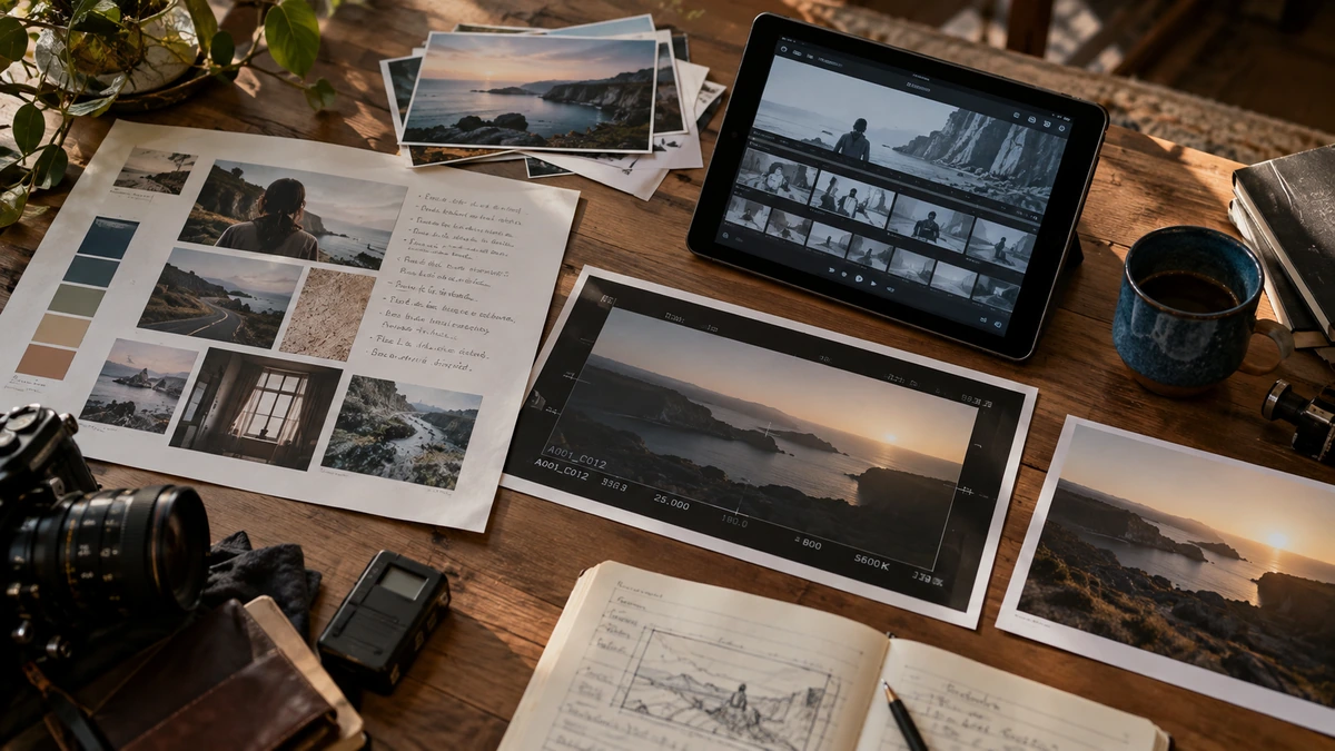 Un dossier de préparation associe photographies, carnet et animatique sur une tablette.