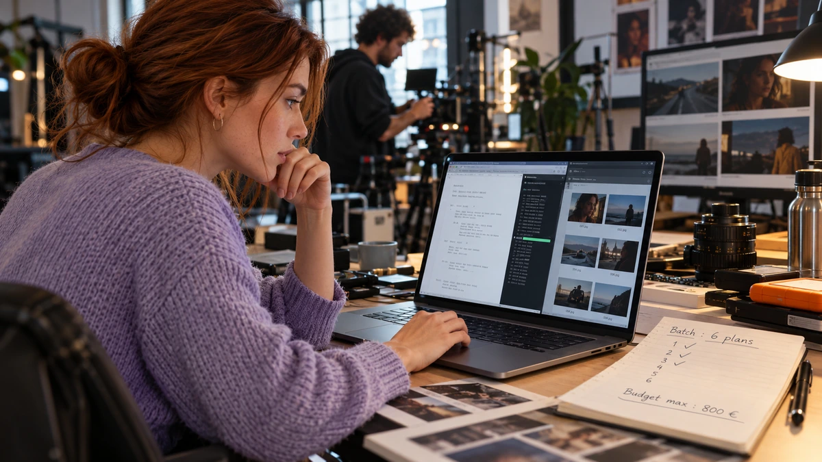 Une femme examine une documentation et des exemples de génération sur son ordinateur.