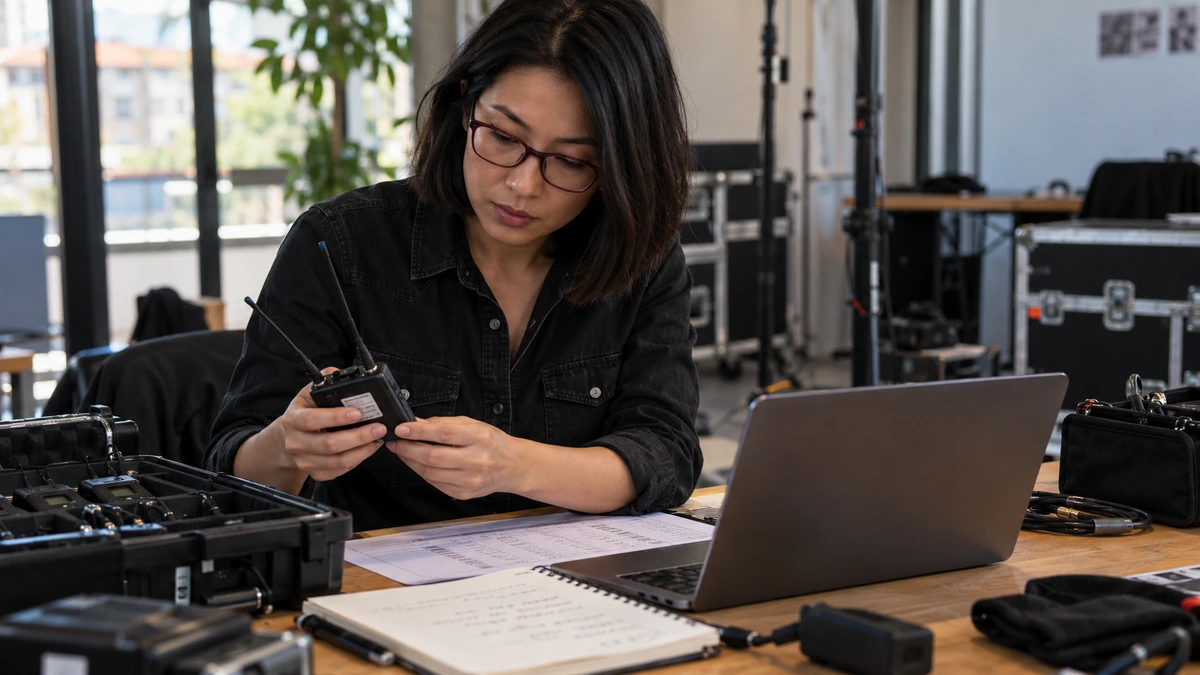 Une technicienne contrôle un récepteur radio près de son ordinateur.