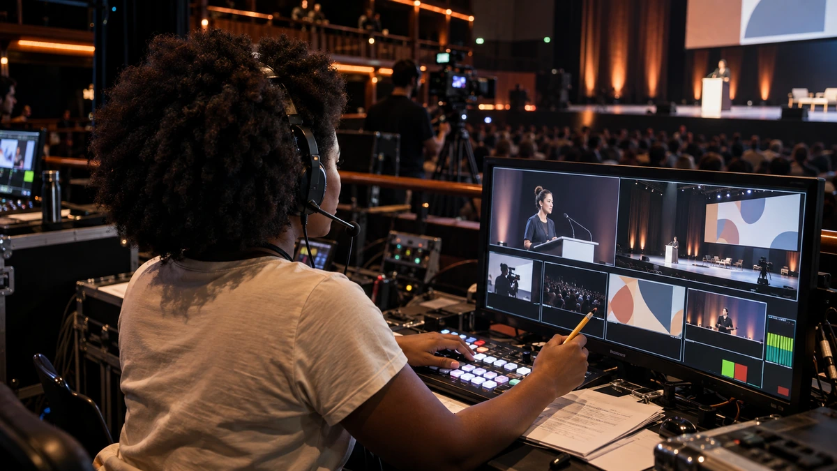 Une personne surveille les sources et les états de régie sur un multiview.