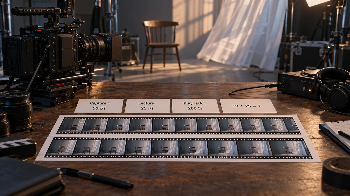 Des fiches de cadence et une série d’images préparent un essai de mouvement sur un plateau.