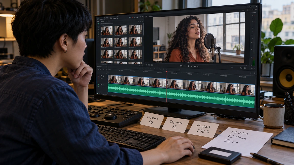 Une personne contrôle une interprétation musicale dans un logiciel de montage.