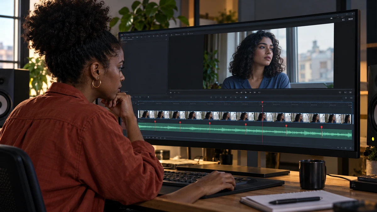 Une personne examine le rythme d’un clip dans un logiciel de montage.