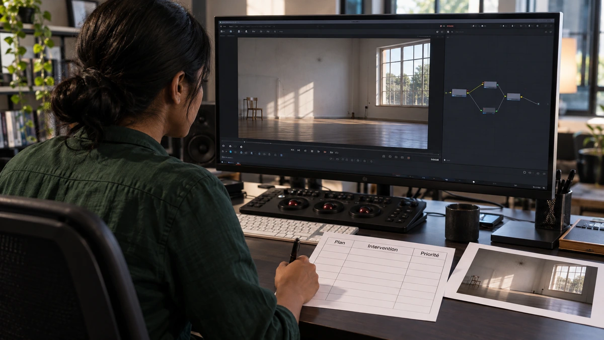 Une liste par plan prépare les interventions et les éléments nécessaires au compositing.