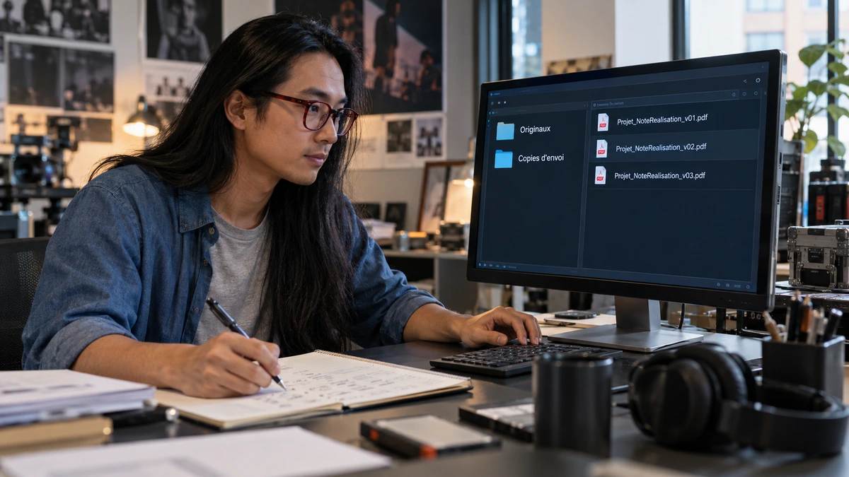 Une personne contrôle des fichiers et leurs noms sur un poste informatique.