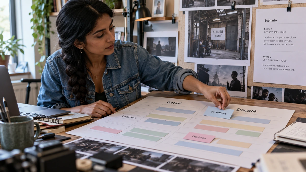 Une personne compare un planning et ses possibilités de report sur une table.