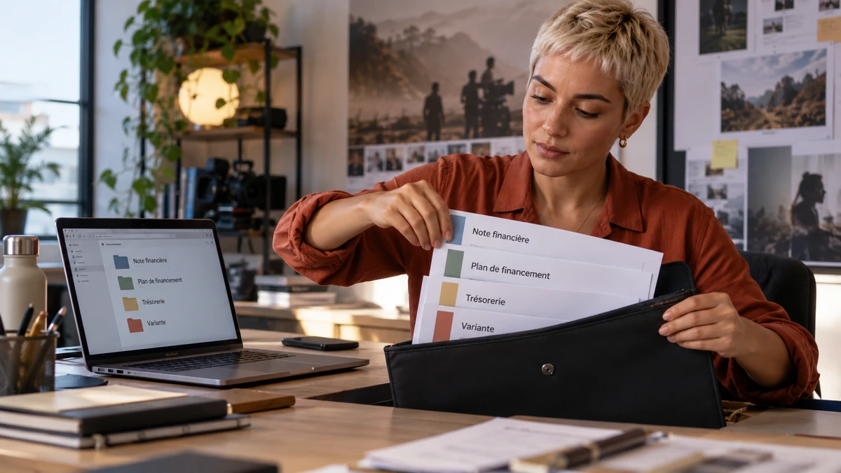 Une personne prépare plusieurs états de budget et de financement sur une table.