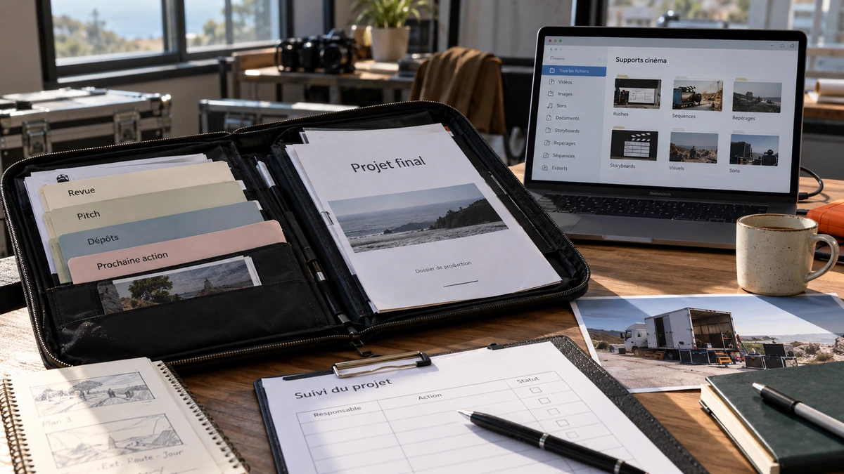 Un dossier final est comparé sur tablette et ordinateur avec ses pièces papier.