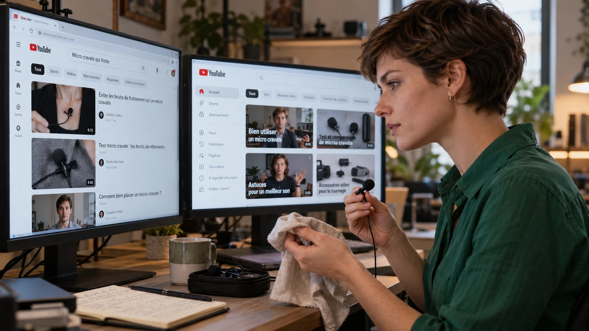 Une créatrice examine les recherches et les recommandations sur deux écrans.