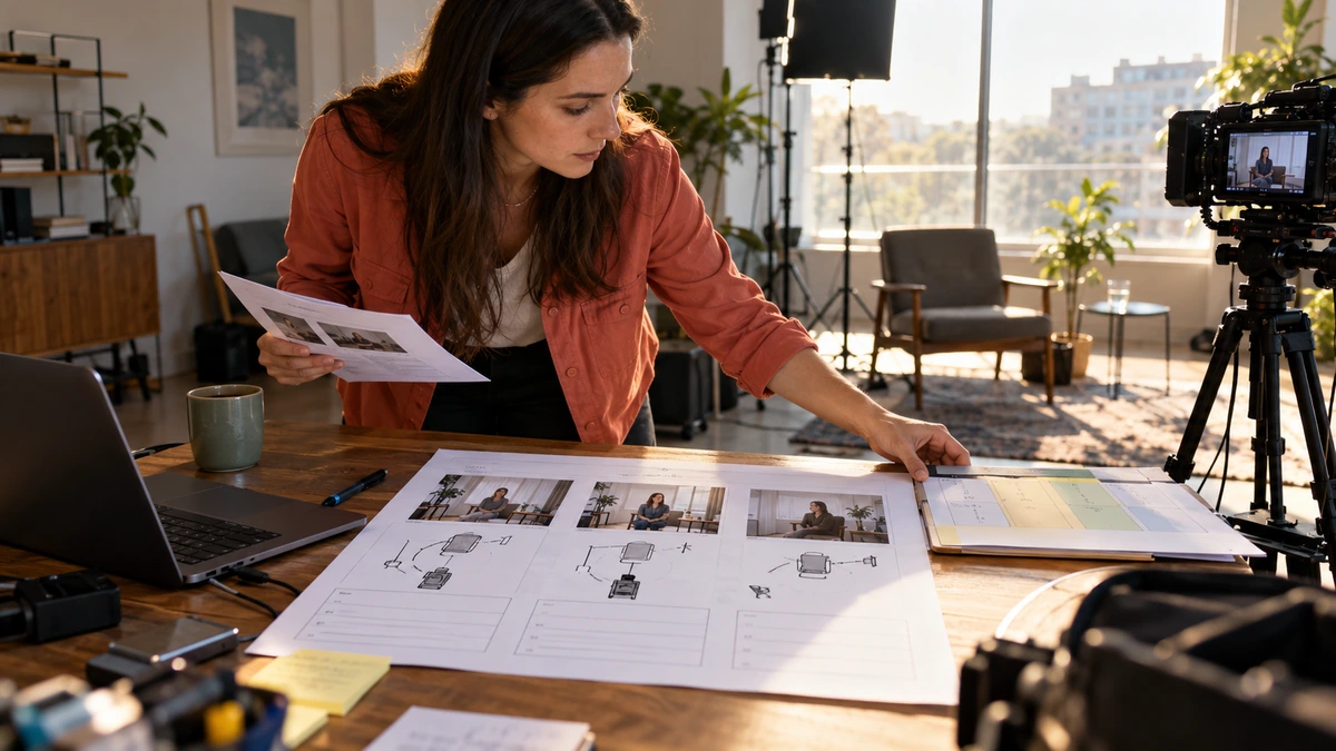 Une créatrice organise les plans et le travail de sa première vidéo.