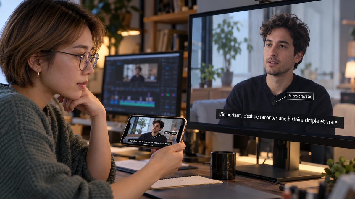 Une créatrice compare un écran d’entretien sous-titré et sa version mobile.