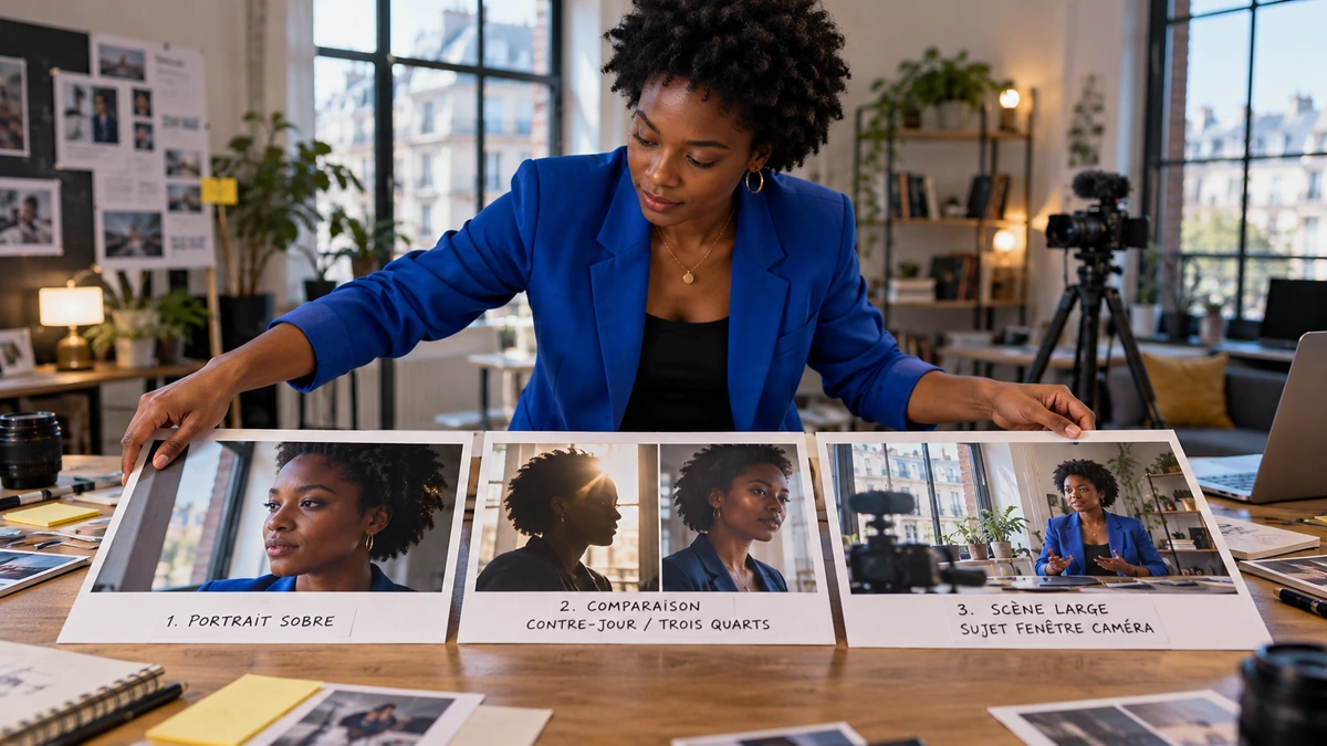 Une personne dispose plusieurs directions visuelles de miniature sur une table.