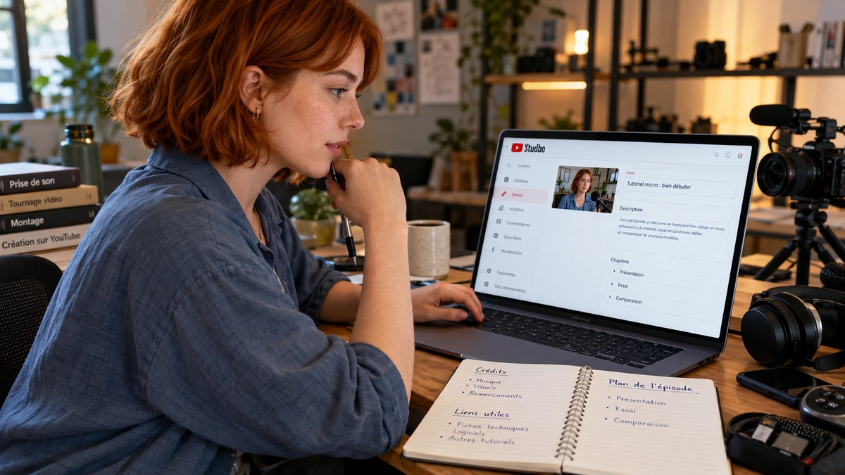 Une créatrice prépare les informations de publication de sa vidéo.