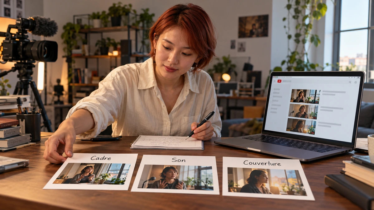 Une personne organise une suite de vidéos à partir de plusieurs images.