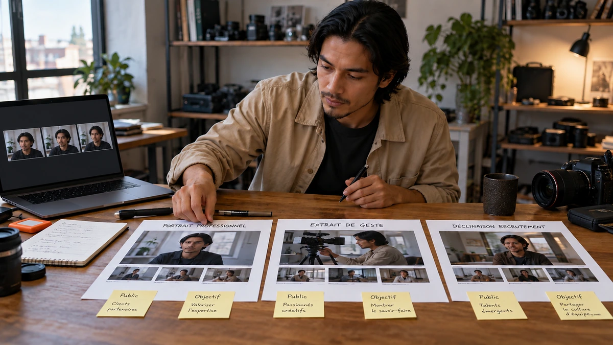Une personne associe plusieurs formats d’entreprise à des images et des objectifs.