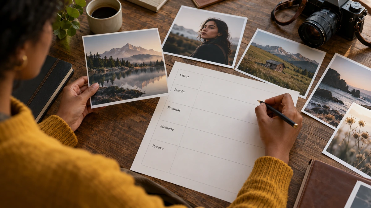 Des photographies et une fiche de préparation sont comparées sur une table.
