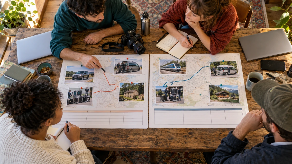 Une équipe relie plusieurs solutions de déplacement sur une carte.