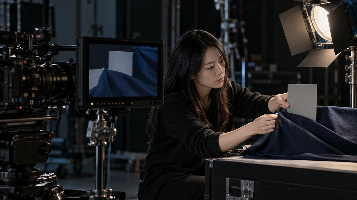Une technicienne examine un tissu près d’un moniteur de contrôle.