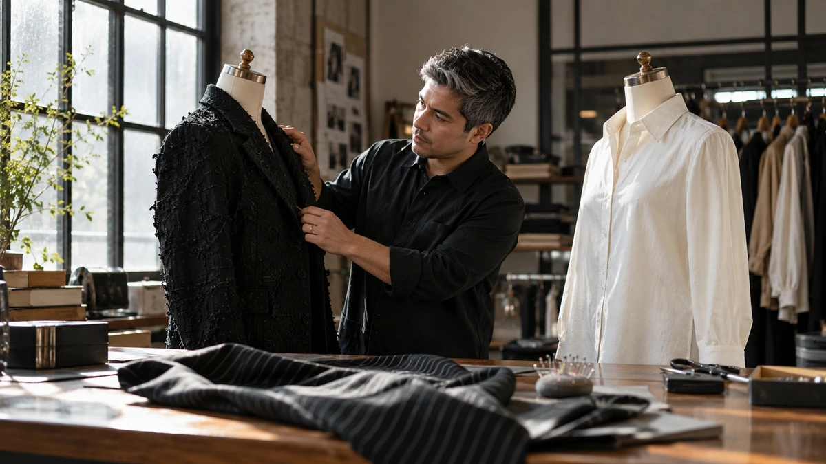 Un technicien compare des vêtements sombres et clairs préparés pour un essai.
