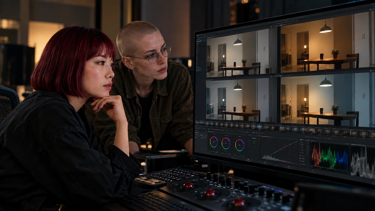 Deux cinéastes comparent les images et les réglages de leur séquence.