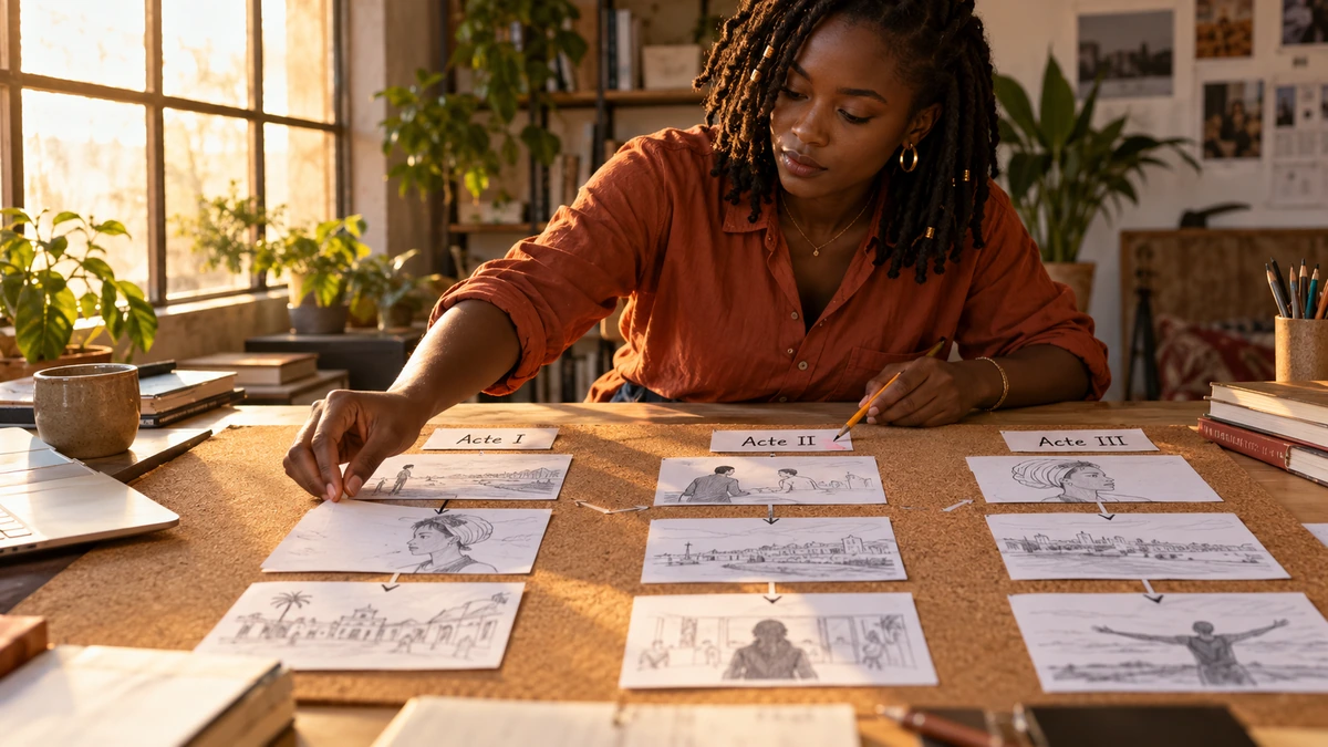 Une autrice construit une progression à partir de plusieurs groupes de scènes.