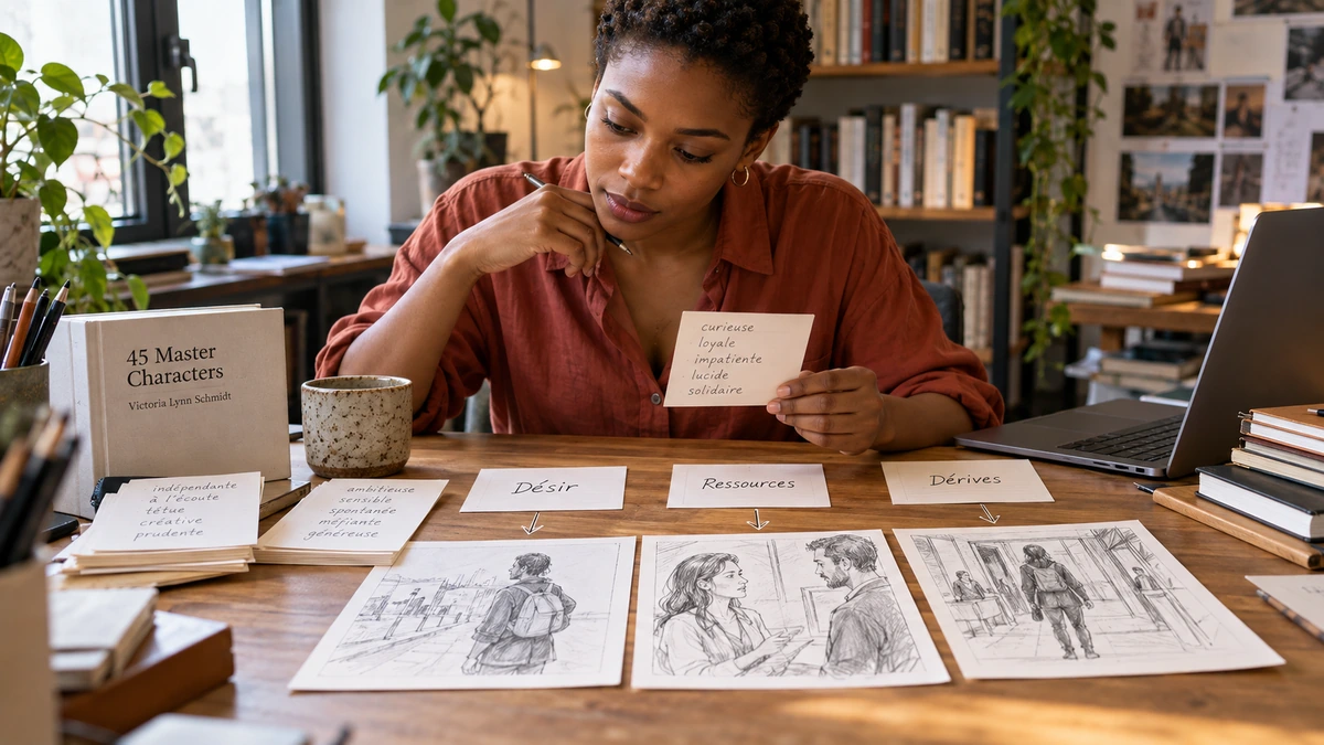 Une autrice relie les caractéristiques d’un personnage à des dessins de situations.