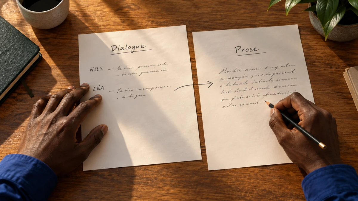 Deux pages de travail sont comparées sur une table.
