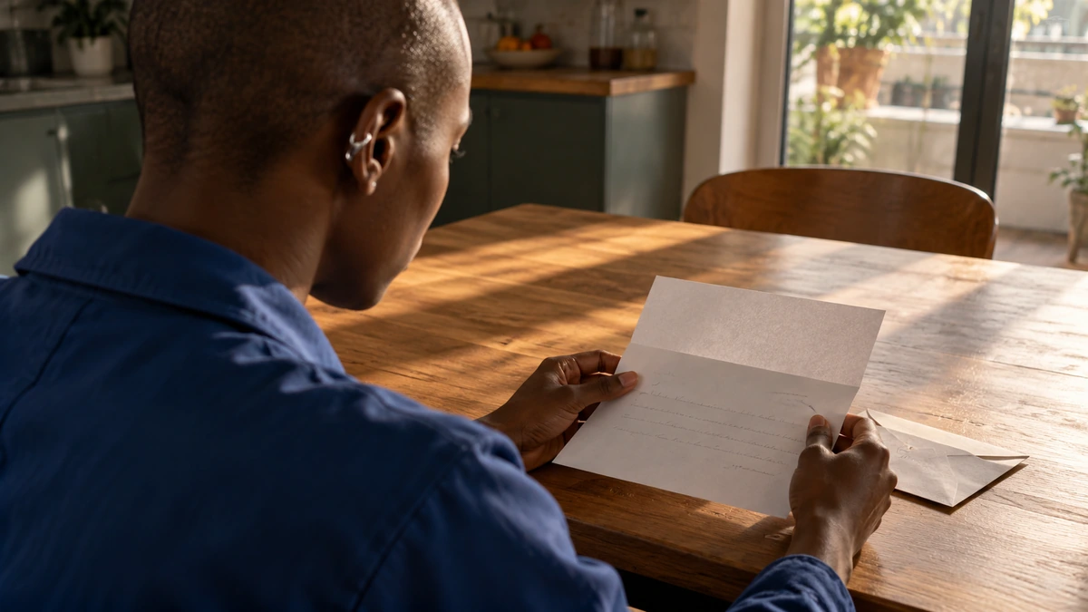 Un auteur annote des pages à une table éclairée latéralement.