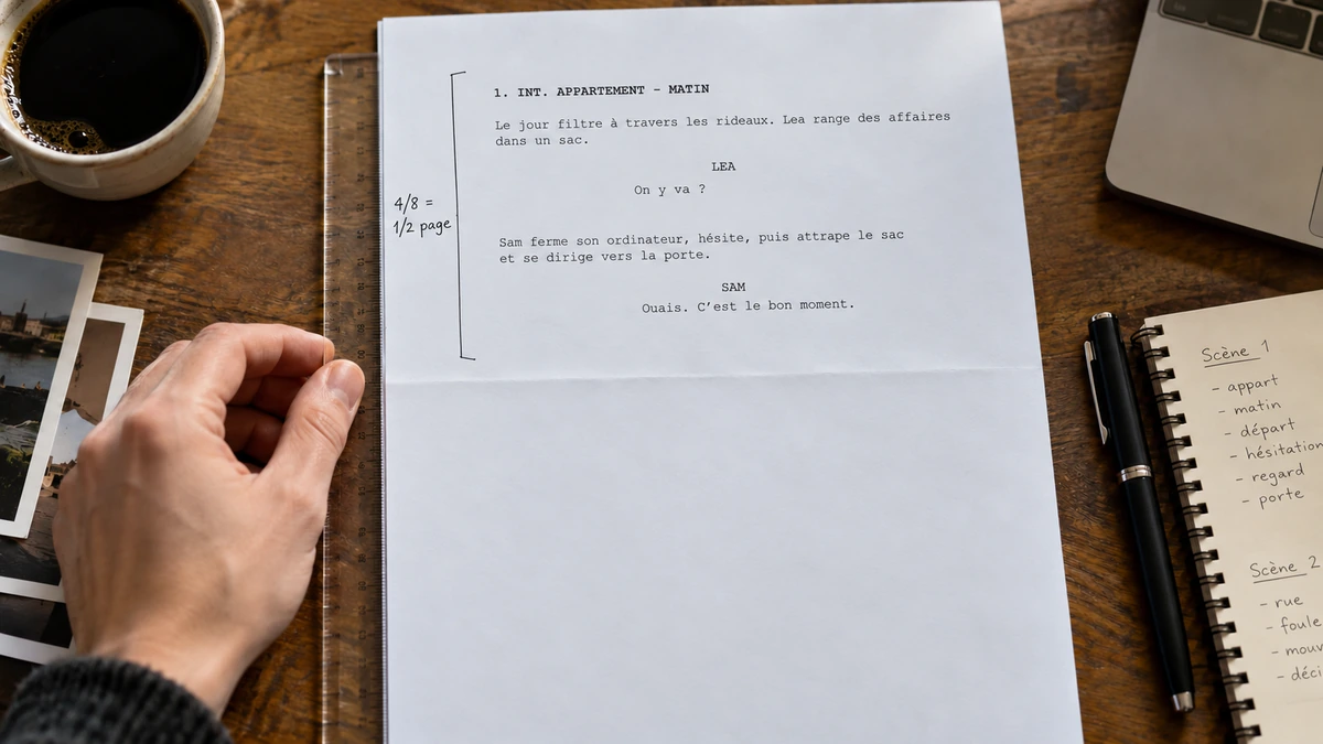 Une scène imprimée est repérée en huitièmes de page sur une table.