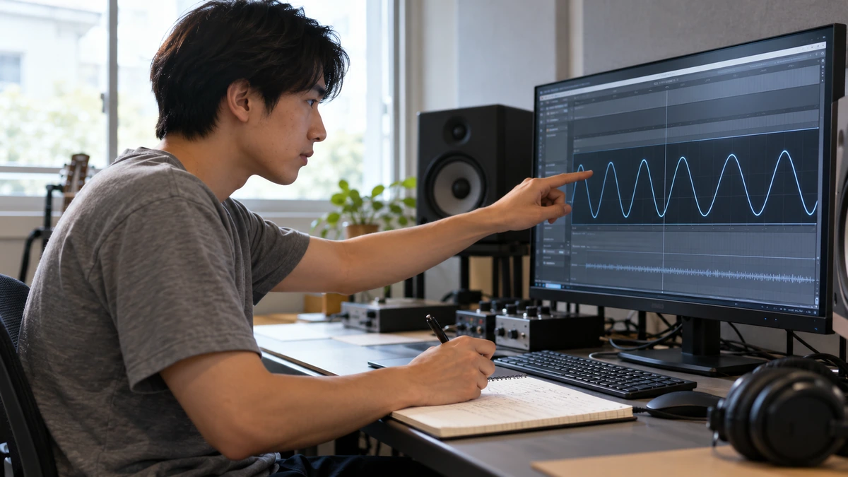Un jeune technicien observe la répétition d’une onde sonore.