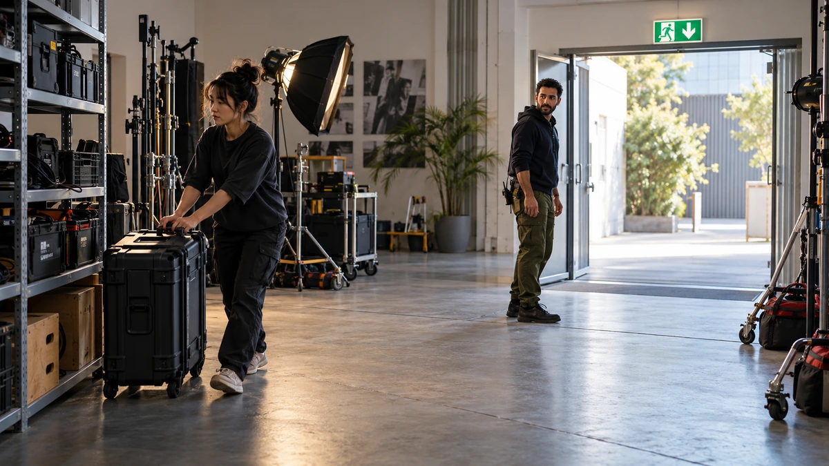 Des membres d’une équipe circulent dans un studio dont le passage reste dégagé.