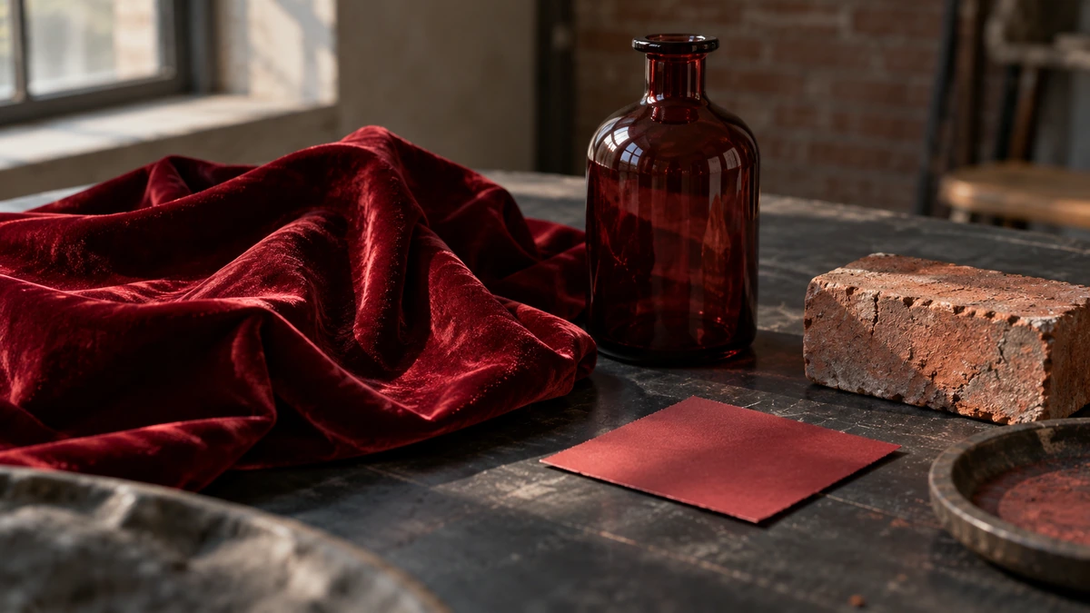 Une bouteille et plusieurs matières sont disposées dans un décor éclairé.