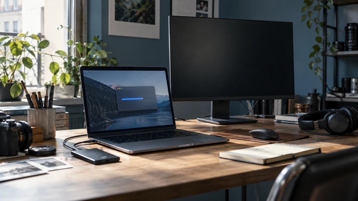 Un poste de travail présente les équipements d’une séance de postproduction.