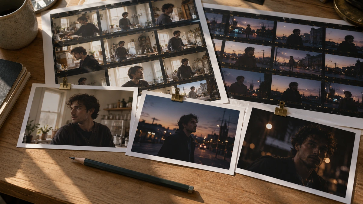 Plusieurs images de référence d’une séquence sont réunies sur une table.