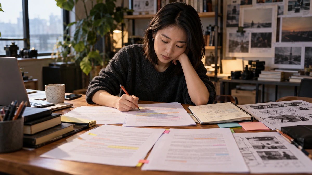 Une créatrice annote les obligations et les limites d’un contrat.