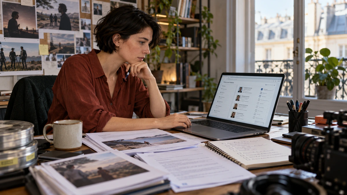 Une créatrice prépare les informations utiles pour une consultation juridique.