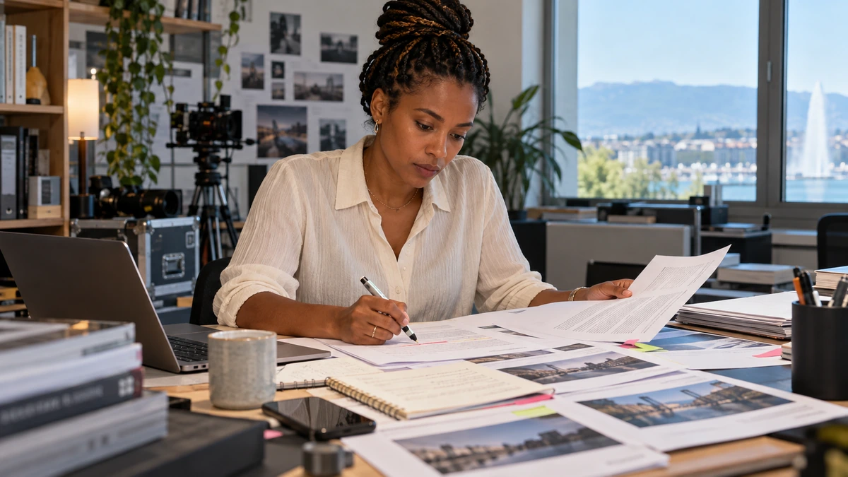 Une créatrice prépare un dossier pour demander un conseil juridique.