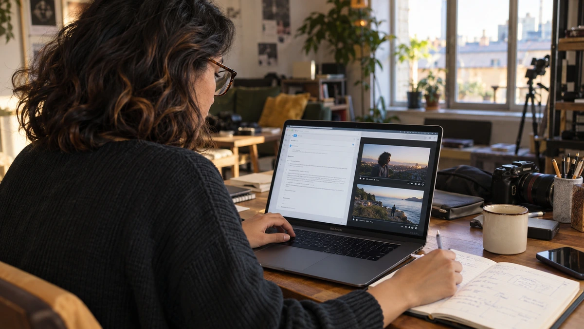 Une personne prépare un message professionnel près d’un ordinateur.