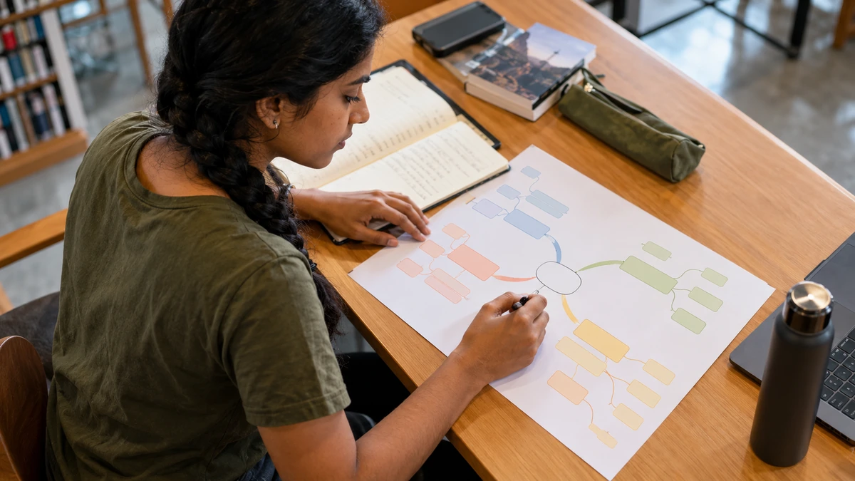 Une cinéaste annote un calendrier de travail imprimé.